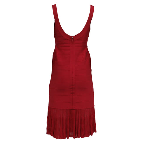 Women's Herve Leger Bandage Pleated Midi Dress in Burgundy Rayon