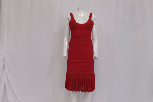 Women's Herve Leger Bandage Pleated Midi Dress in Burgundy Rayon