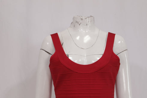 Women's Herve Leger Bandage Pleated Midi Dress in Burgundy Rayon