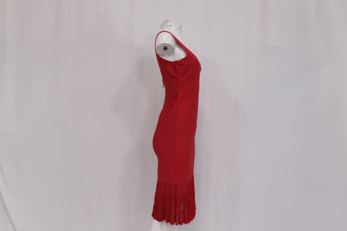 Women's Herve Leger Bandage Pleated Midi Dress in Burgundy Rayon