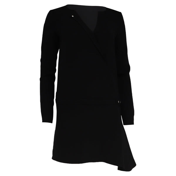 Women's Ba&Sh Asymmetric Long Sleeve Mini Dress in Black Wool