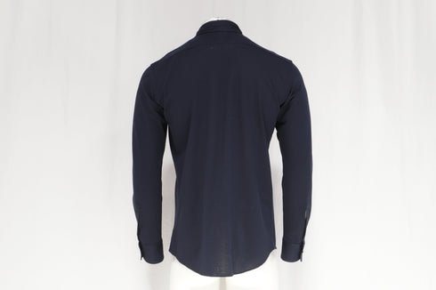 Men's Zegna Button-Down Long Sleeve Shirt in Navy Blue Cotton