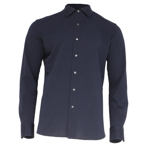 Men's Zegna Button-Down Long Sleeve Shirt in Navy Blue Cotton
