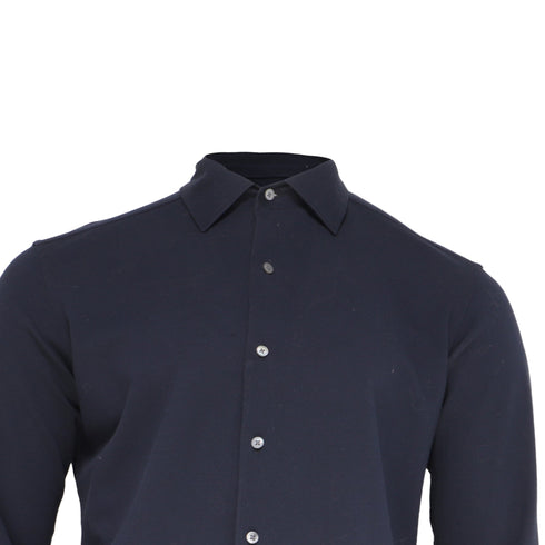Men's Zegna Button-Down Long Sleeve Shirt in Navy Blue Cotton