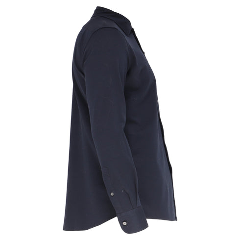 Men's Zegna Button-Down Long Sleeve Shirt in Navy Blue Cotton