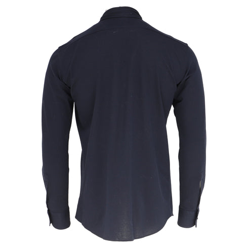 Men's Zegna Button-Down Long Sleeve Shirt in Navy Blue Cotton