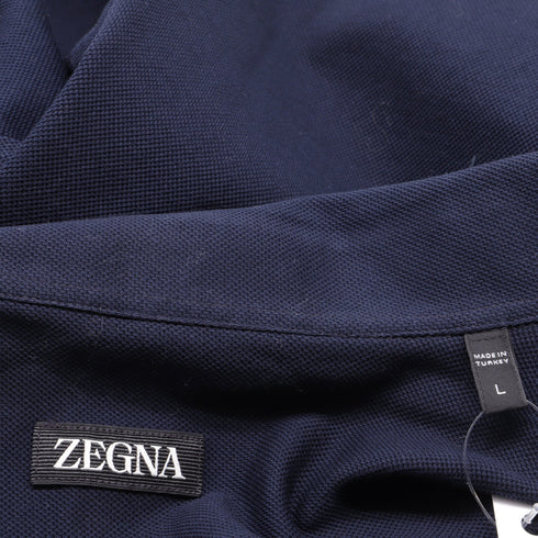 Men's Zegna Button-Down Long Sleeve Shirt in Navy Blue Cotton