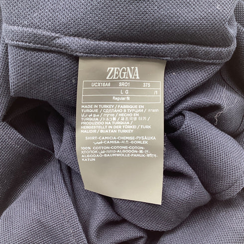 Men's Zegna Button-Down Long Sleeve Shirt in Navy Blue Cotton