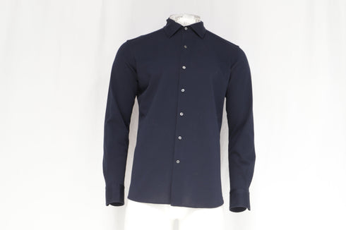 Men's Zegna Button-Down Long Sleeve Shirt in Navy Blue Cotton