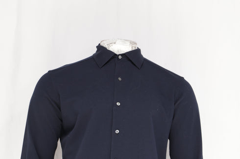 Men's Zegna Button-Down Long Sleeve Shirt in Navy Blue Cotton