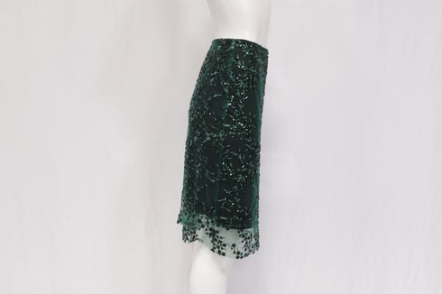 Women's Reformation Blanca Sequined Midi Skirt in Green Nylon
