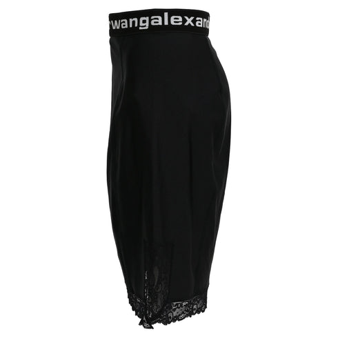 Women's T by Alexander Lace Trimmed Skirt in Black Polyamide
