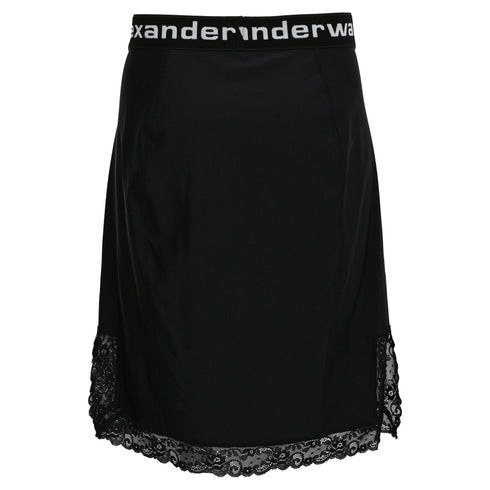 Women's T by Alexander Lace Trimmed Skirt in Black Polyamide
