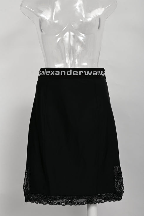 Women's T by Alexander Lace Trimmed Skirt in Black Polyamide