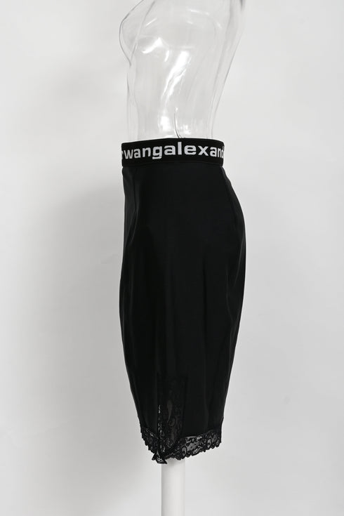 Women's T by Alexander Lace Trimmed Skirt in Black Polyamide