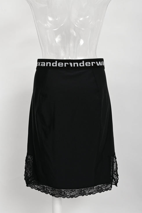 Women's T by Alexander Lace Trimmed Skirt in Black Polyamide
