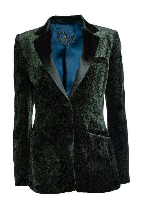 Women's Etro, green velvet blazer with paisley print