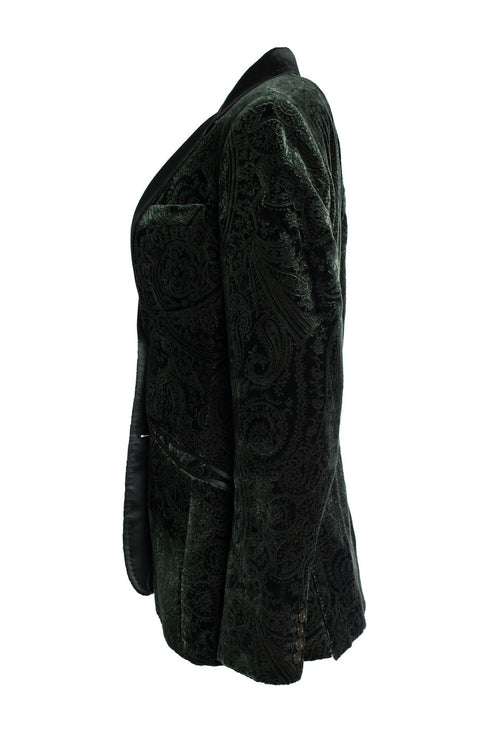 Women's Etro, green velvet blazer with paisley print
