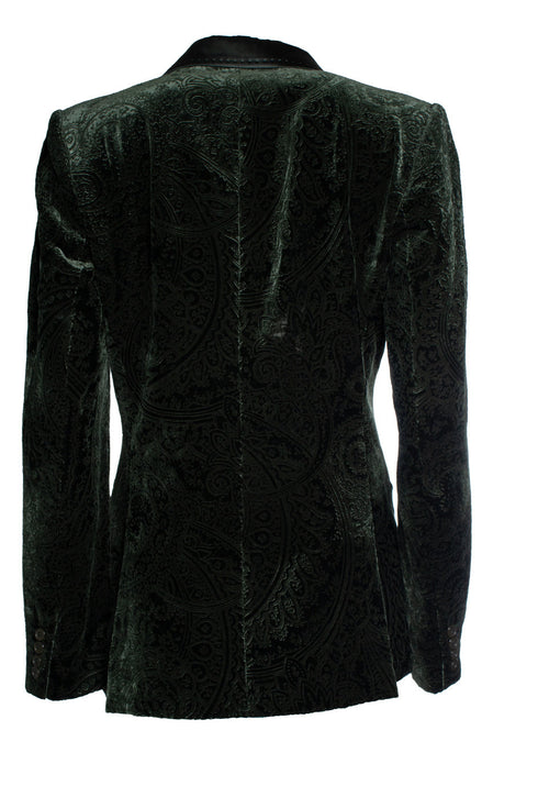 Women's Etro, green velvet blazer with paisley print
