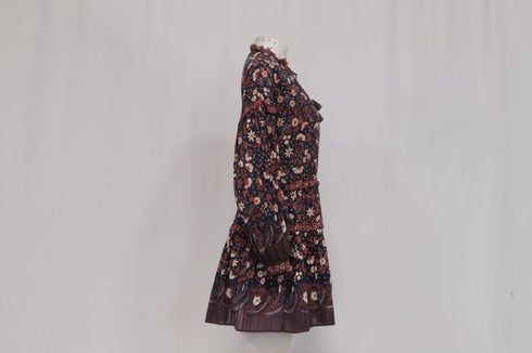 Women's Ulla Johnson Marigold Tasseled Floral-Print Mini Dress in Multicolor Cotton