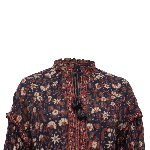 Women's Ulla Johnson Marigold Tasseled Floral-Print Mini Dress in Multicolor Cotton