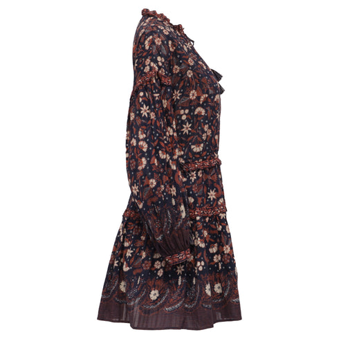 Women's Ulla Johnson Marigold Tasseled Floral-Print Mini Dress in Multicolor Cotton