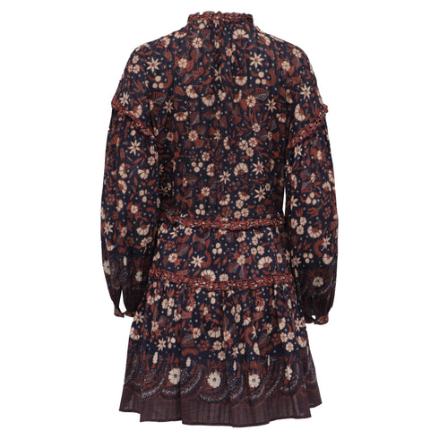 Women's Ulla Johnson Marigold Tasseled Floral-Print Mini Dress in Multicolor Cotton