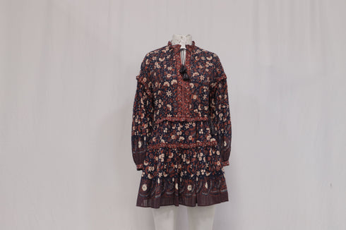 Women's Ulla Johnson Marigold Tasseled Floral-Print Mini Dress in Multicolor Cotton