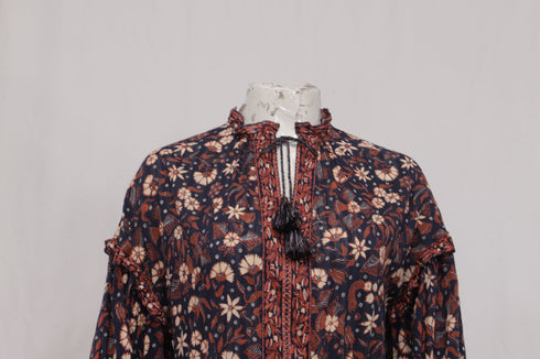 Women's Ulla Johnson Marigold Tasseled Floral-Print Mini Dress in Multicolor Cotton
