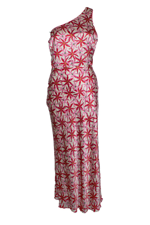 Women's Saloni, one shoulder printed silk satin midi dress