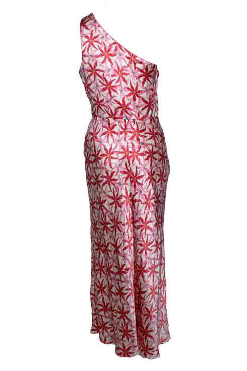 Women's Saloni, one shoulder printed silk satin midi dress