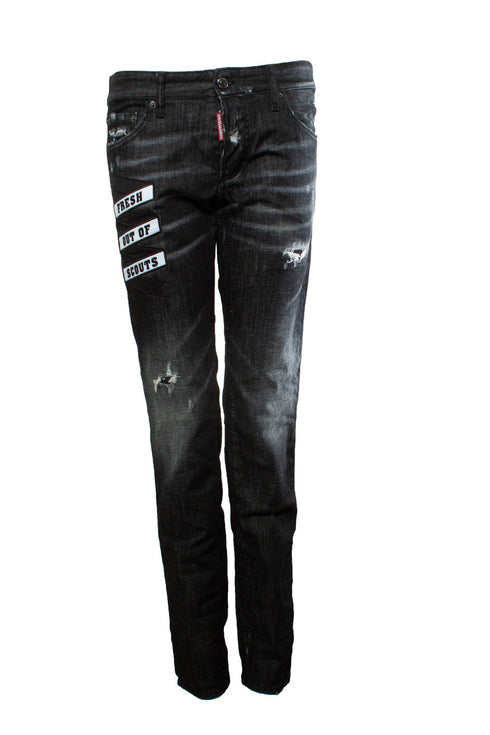 Men's Dsquared2, black jeans with patches