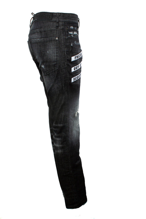 Men's Dsquared2, black jeans with patches