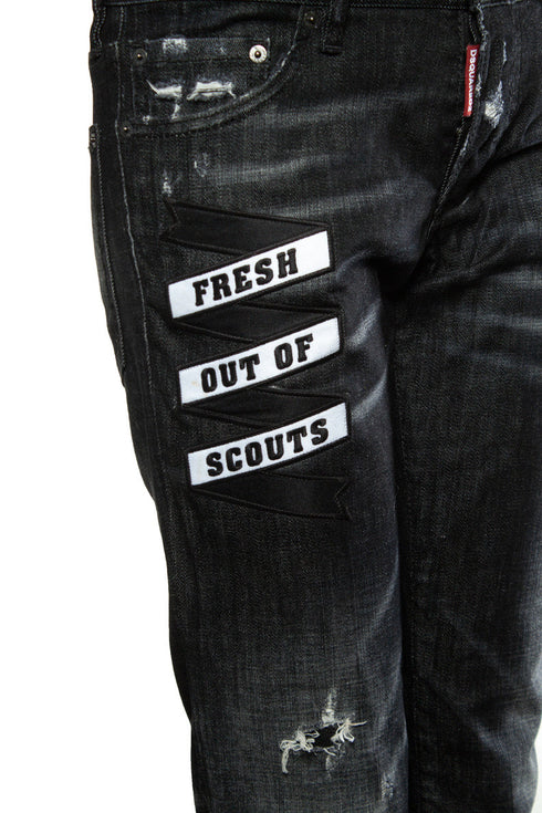Men's Dsquared2, black jeans with patches