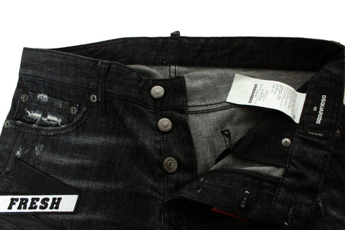 Men's Dsquared2, black jeans with patches
