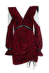Women's Self portrait, V neck frill mini dress in red