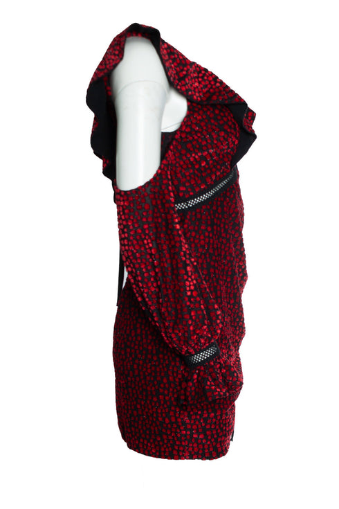 Women's Self portrait, V neck frill mini dress in red