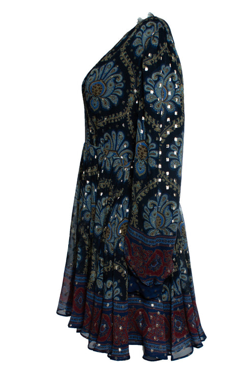 Women's Etro, balloon sleeve silk jacquard minidress in blue