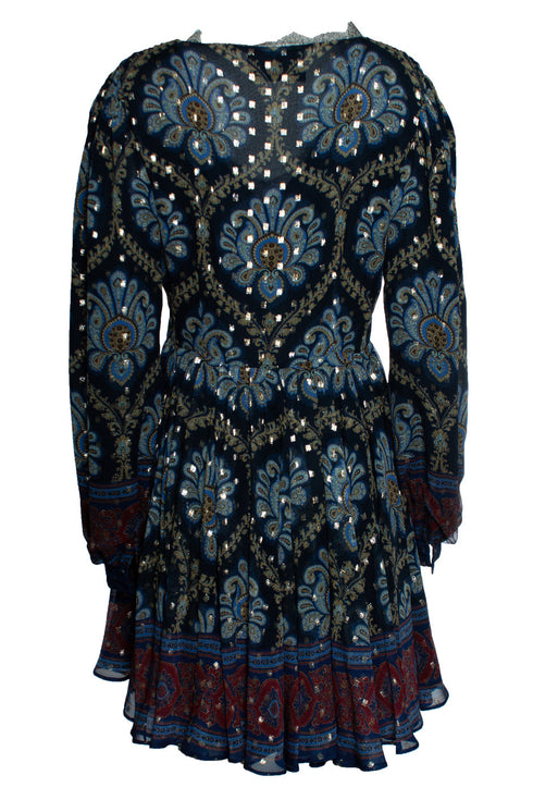 Women's Etro, balloon sleeve silk jacquard minidress in blue