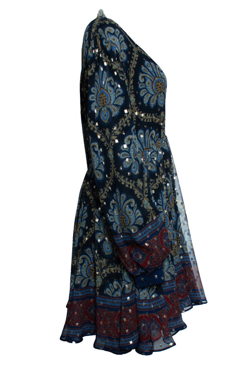 Women's Etro, balloon sleeve silk jacquard minidress in blue