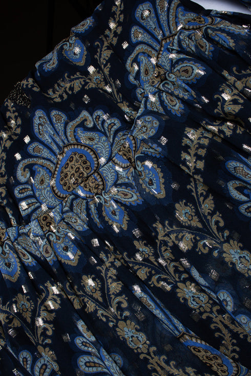 Women's Etro, balloon sleeve silk jacquard minidress in blue