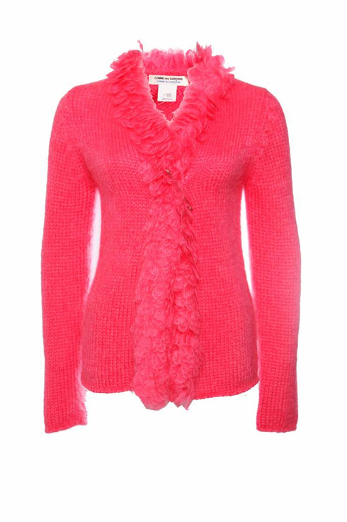 Women's Comme des garçons, Mohair vest with safety pin in fluorescent pink in size S.