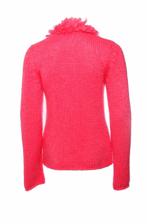 Women's Comme des garçons, Mohair vest with safety pin in fluorescent pink in size S.