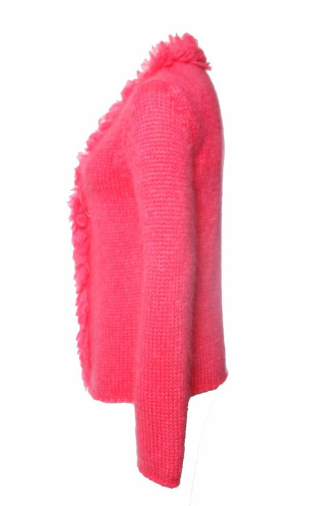 Women's Comme des garçons, Mohair vest with safety pin in fluorescent pink in size S.