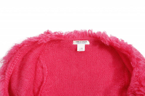 Women's Comme des garçons, Mohair vest with safety pin in fluorescent pink in size S.
