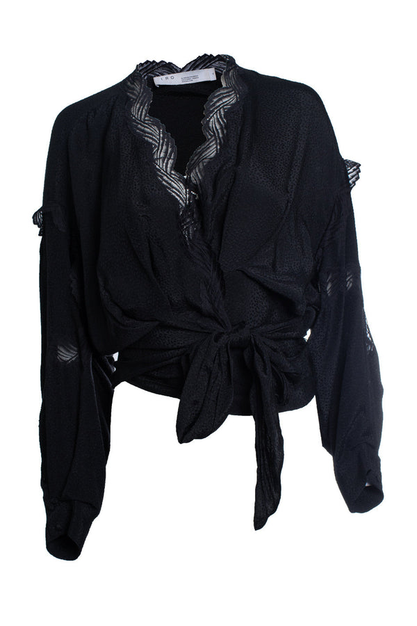 Women's IRO, black jarl wrap top with lace