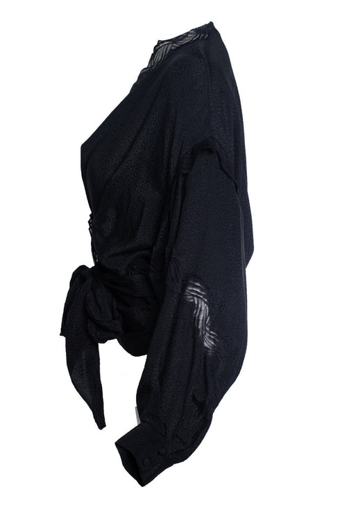 Women's IRO, black jarl wrap top with lace