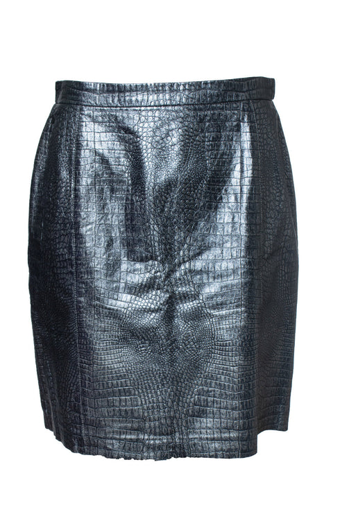 Women's Escada, croc embossed metallic leather skirt