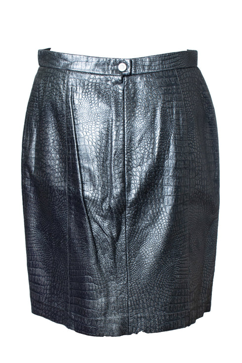 Women's Escada, croc embossed metallic leather skirt
