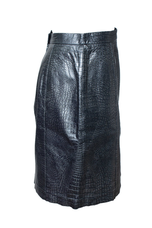 Women's Escada, croc embossed metallic leather skirt